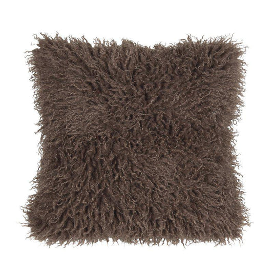 CURLY Kissenbezug in Braun aus weichem Lammfellimitat, 48 × 48 cm