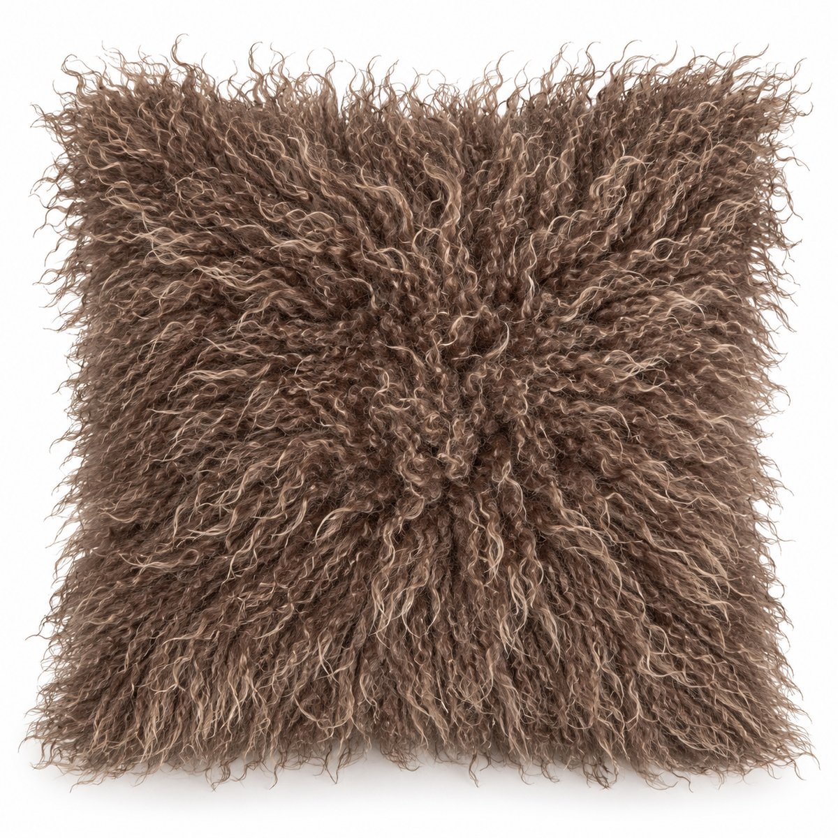 CURLY Kissenbezug in braun aus weichem Lammfellimitat, 48 × 48 cm