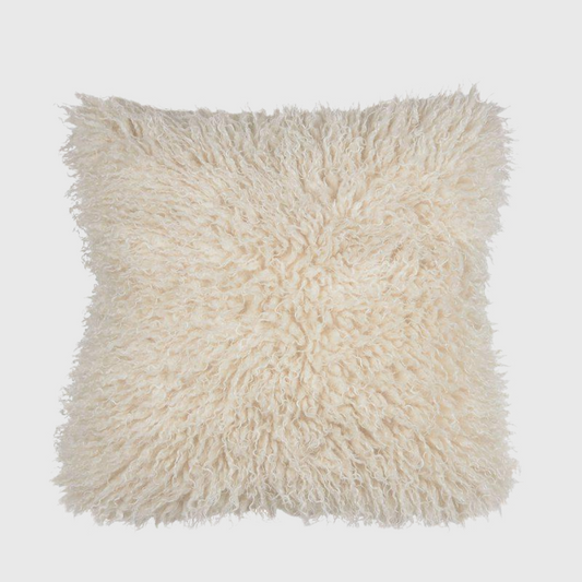 CURLY Kissenbezug in Off-White aus weichem Lammfellimitat, 48 × 48 cm