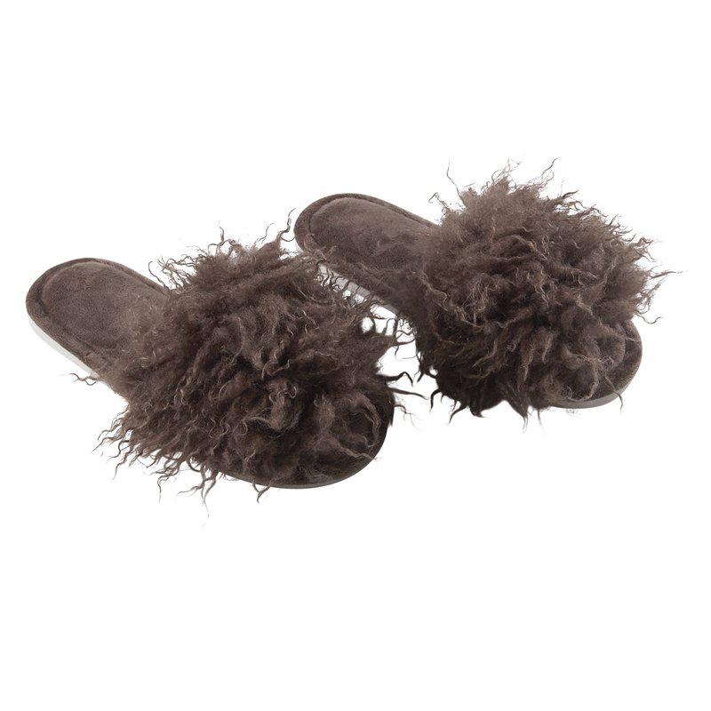 CURLY Pantoffeln in Braun mit lockiger Lammfelloptik