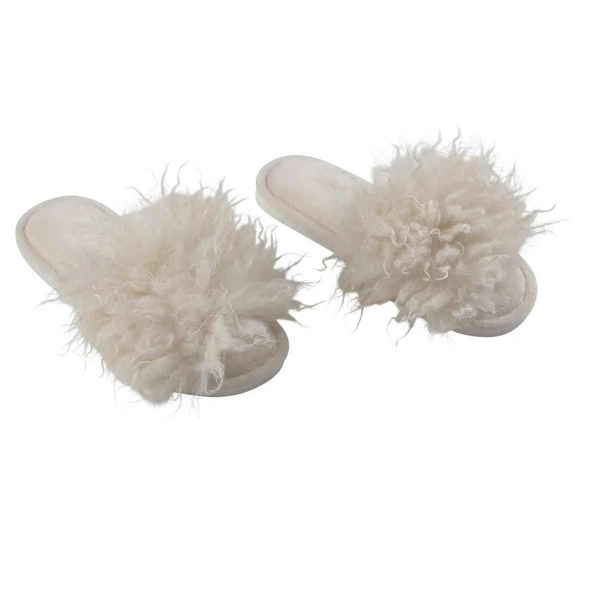 CURLY Pantoffeln in Off-White mit lockiger Lammfelloptik