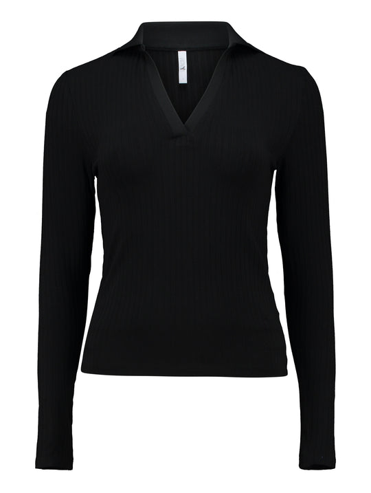 AURORA Feinripp Blusen-Shirt schwarz