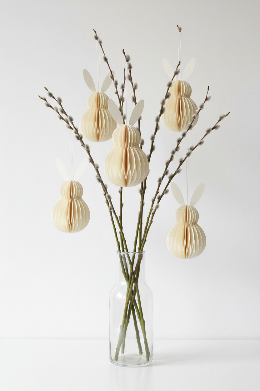 Papier-Hase Honeycombs zum Hängen - Weiss | 15 cm