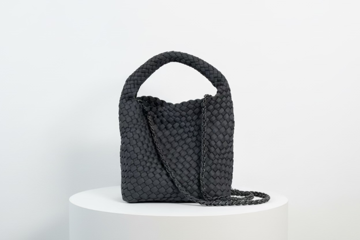 kleine Neopren Tote Bag mit Innentasche und Schulterriemen in Dunkelgrau