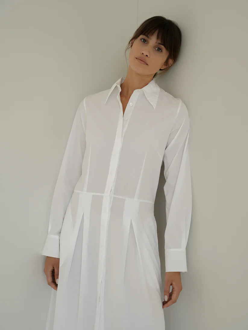 Luciee Blusenkleid Callista – Maxikleid aus Bio-Baumwollpopeline in Weiß