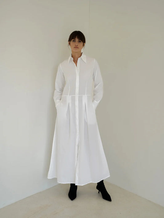 Luciee Blusenkleid Callista – Maxikleid aus Bio-Baumwollpopeline in Weiß