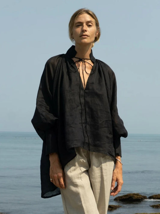 Luciee Tunika Ella – Ramie Tunika mit Blousonärmeln in Schwarz