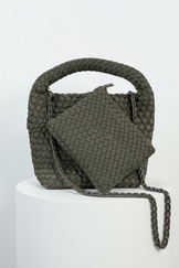 Neopren kleine Handtasche mit Schulterriemen - Dunkelgrün