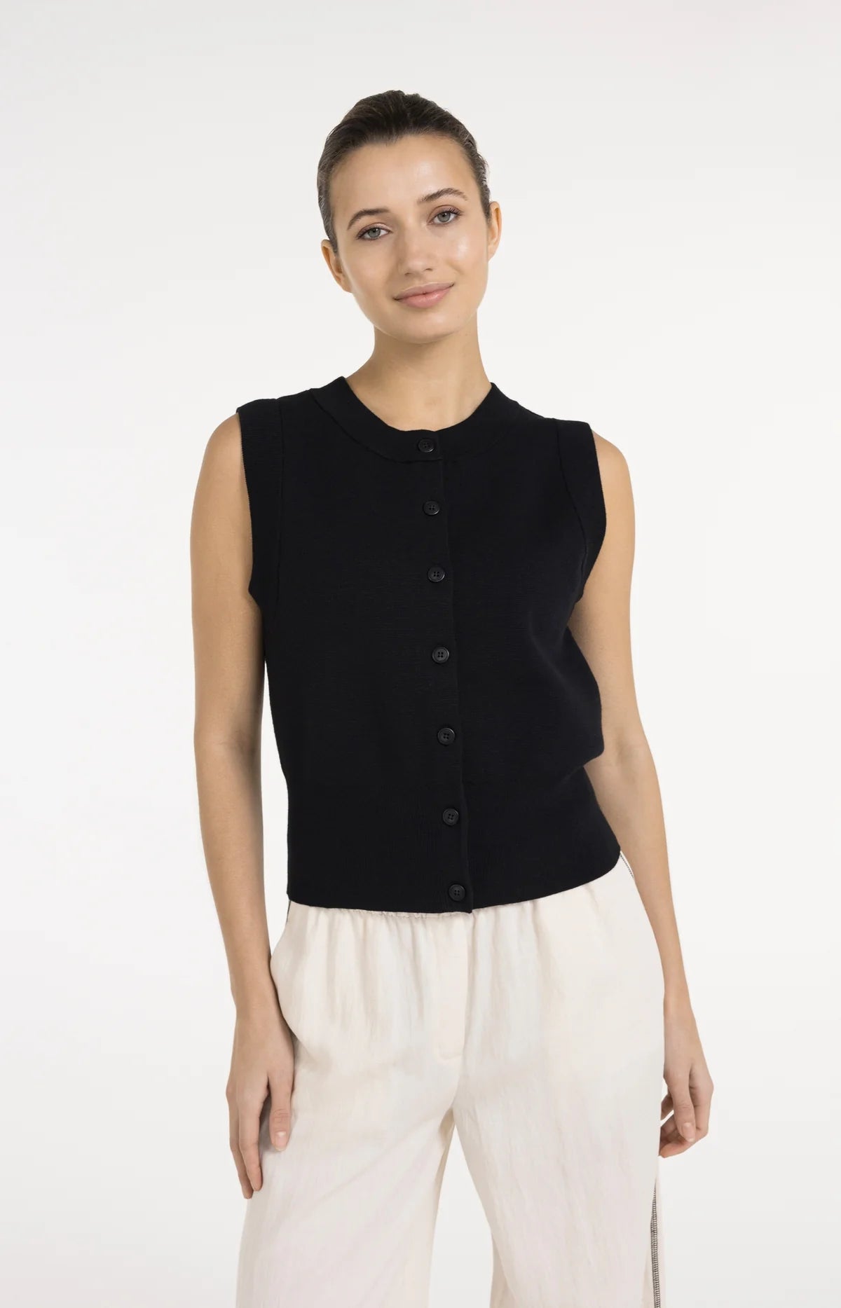 YAYA Feinstrickweste mit Knopfleiste – Schwarz