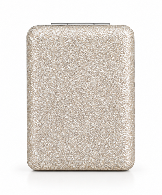 Taschenspiegel mit Vergrößerung in Hellbeige und Silber