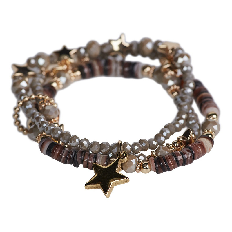 The Moshi Perlenarmband Lotta mit braunen Glasperlen und goldenem Stern Anhänger, elastisches Boho Armband