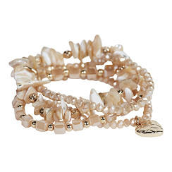 The Moshi Perlenarmband Alva mit Glasperlen in Beige und Herz Anhänger, elastisches Boho Armband Set