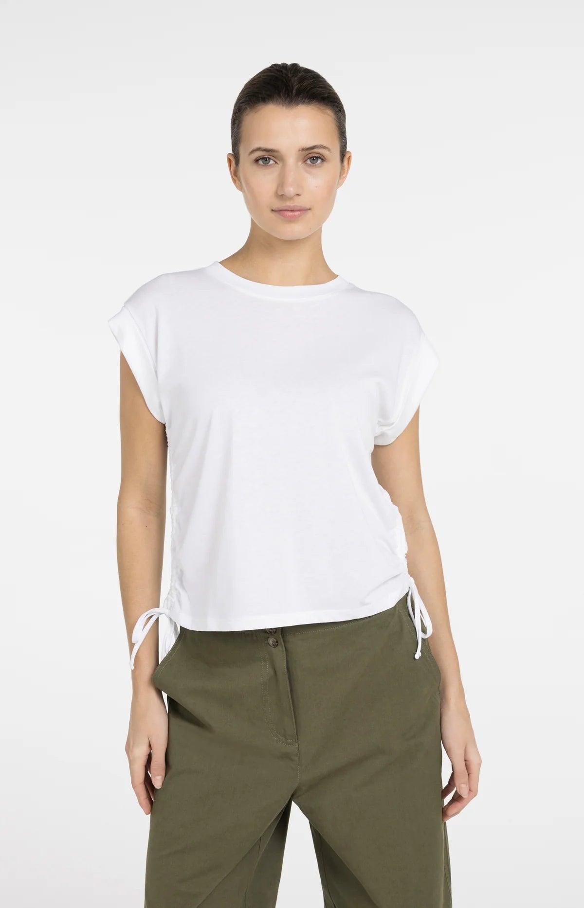 YAYA T-Shirt mit seitlichen Kordelzügen – Weiß