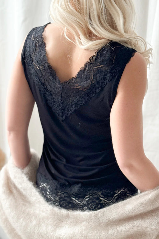 Bambus Top Damen VALENTINE mit Spitze – Schwarz | BYPIAS