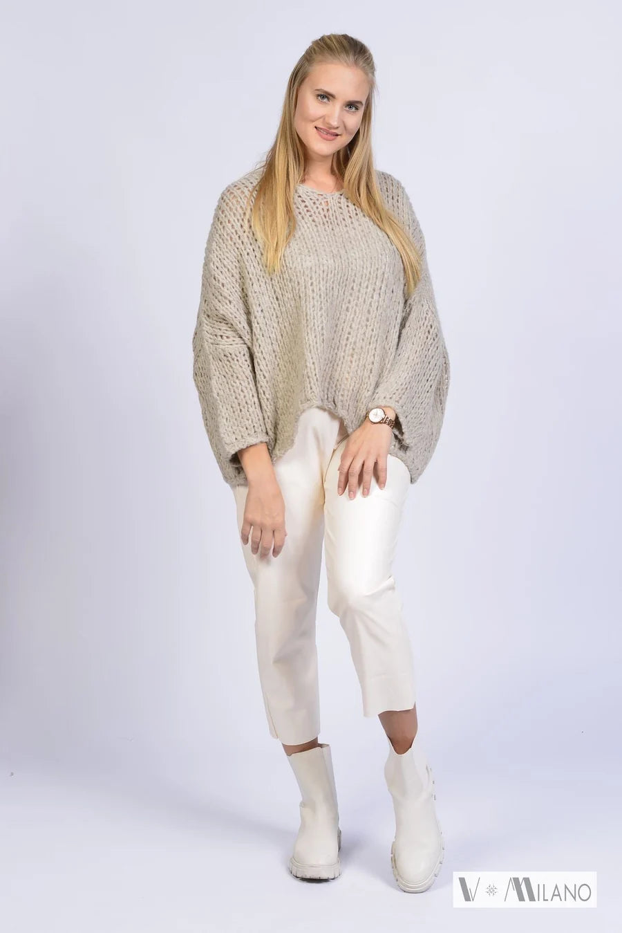 Grobstrick-Pullover LORA - Beige