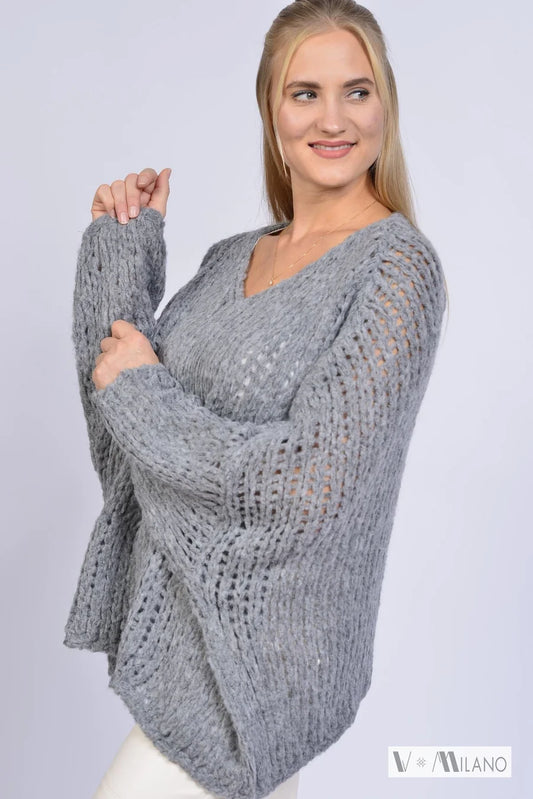 Grobstrick-Pullover LORA - grau