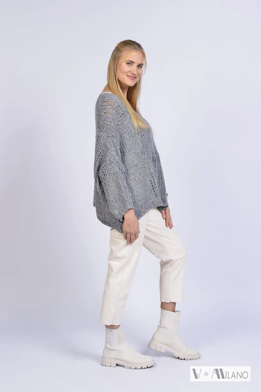 Grobstrick-Pullover LORA - grau