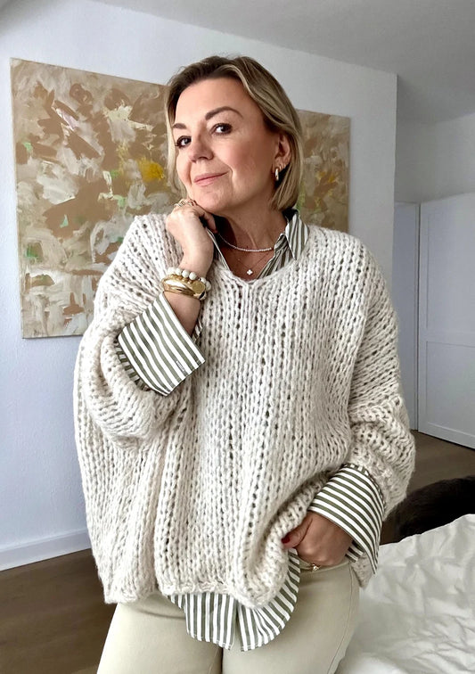 Grobstrick-Pullover LORA - Kalkfarben