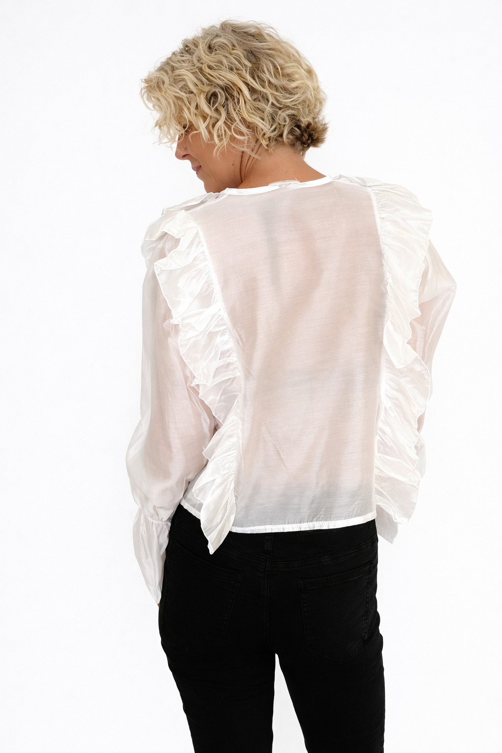 Blouse à volant Via Milano HELENA blanche – blouse transparente