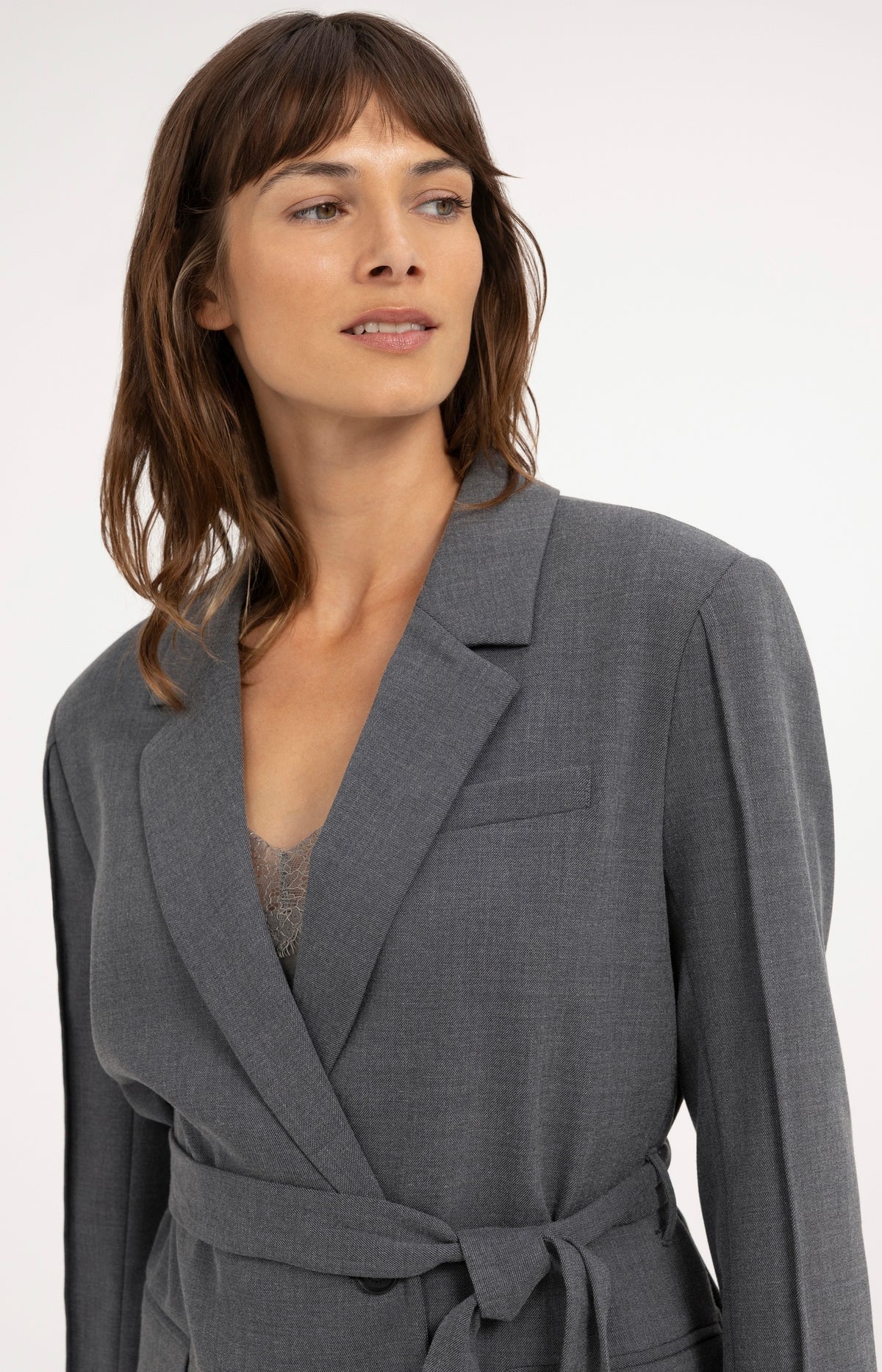 Blazer mit abnehmbarem Gürtel – Grau