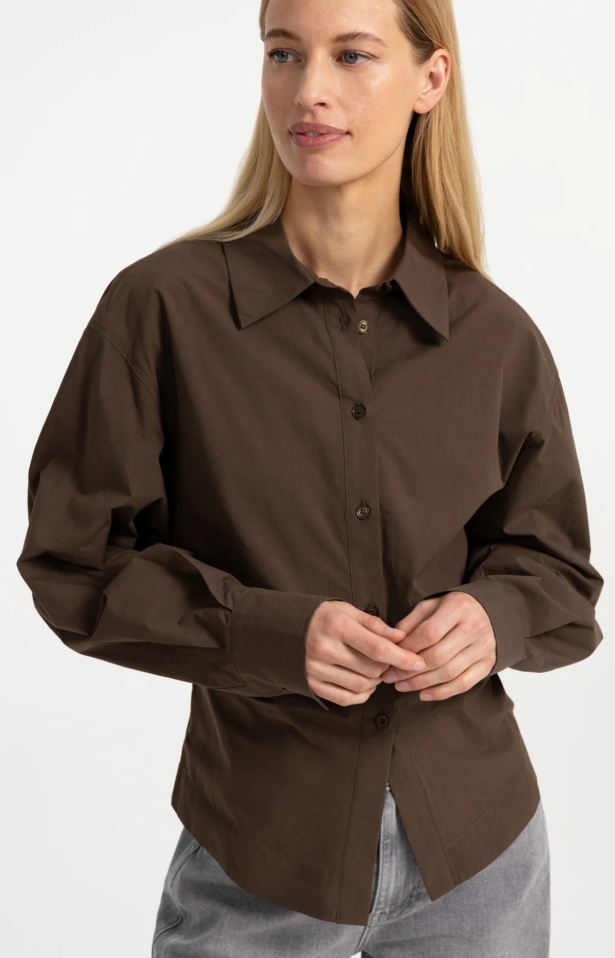 YAYA Taillierte Bluse mit Raffungen – Braun