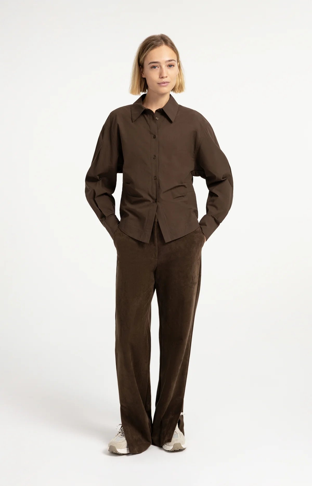 YAYA Taillierte Bluse mit Raffungen – Braun