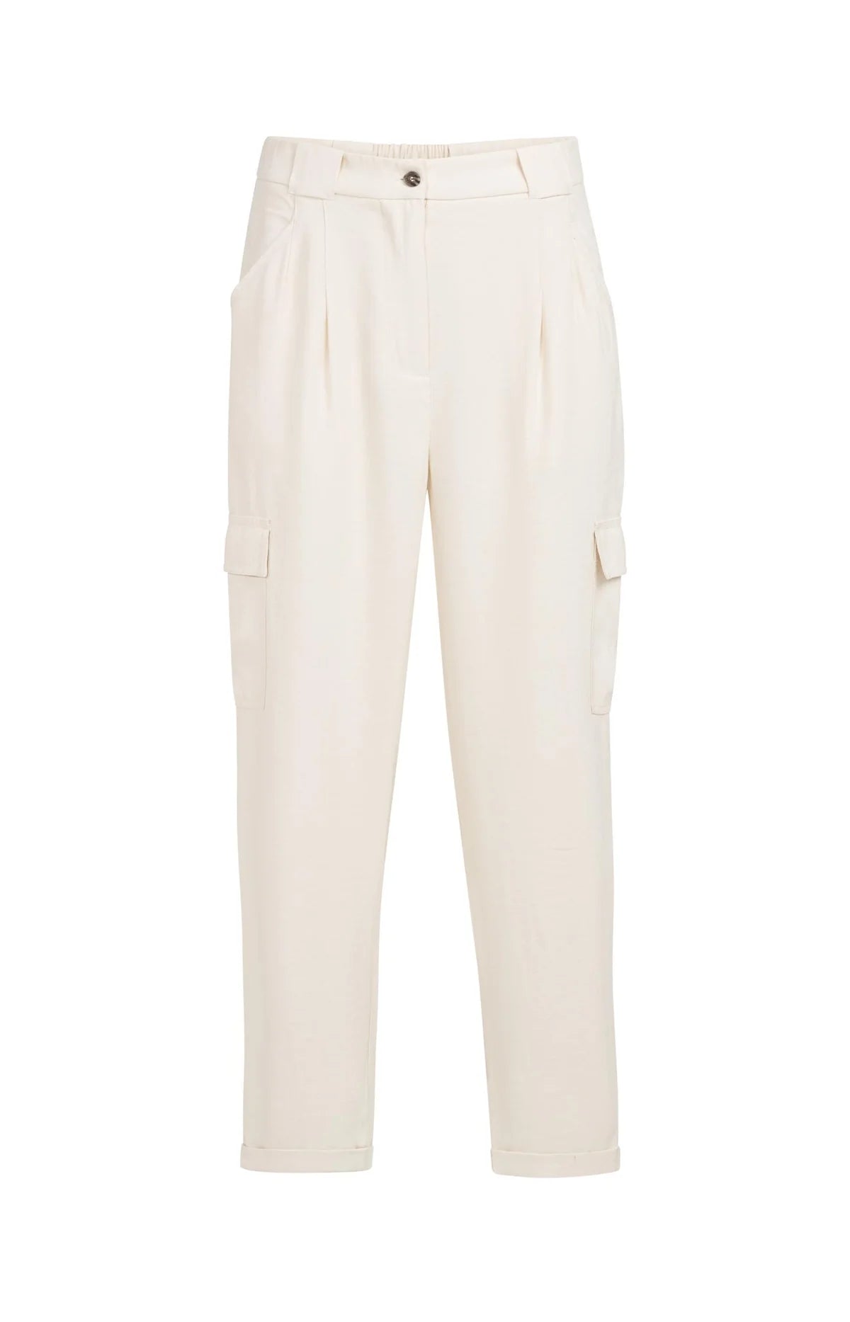 Pantalon cargo à jambe droite et plis à la taille – Beige