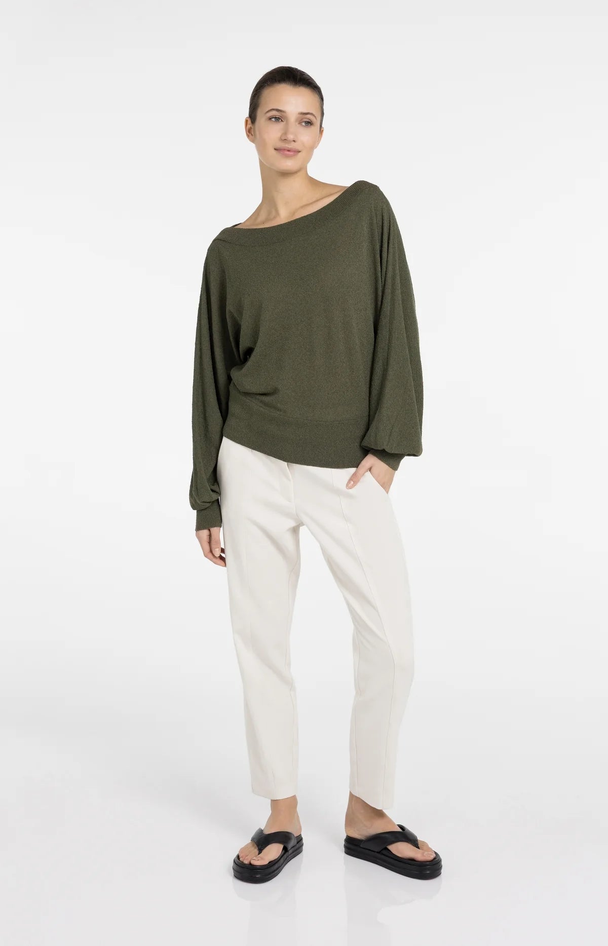 YAYA Pullover Strickfrottee mit U-Boot-Ausschnitt