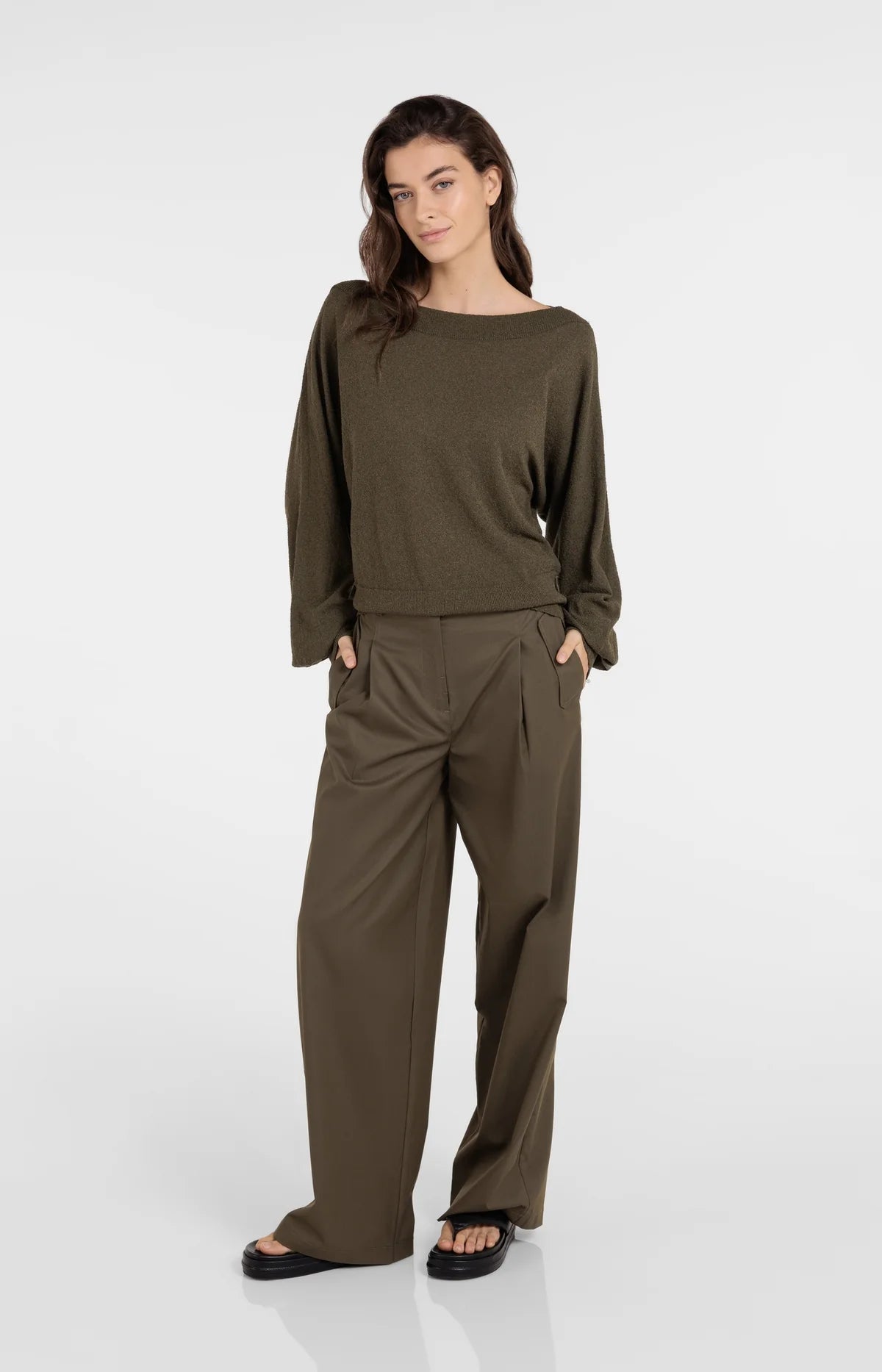 YAYA Pullover Strickfrottee mit U-Boot-Ausschnitt