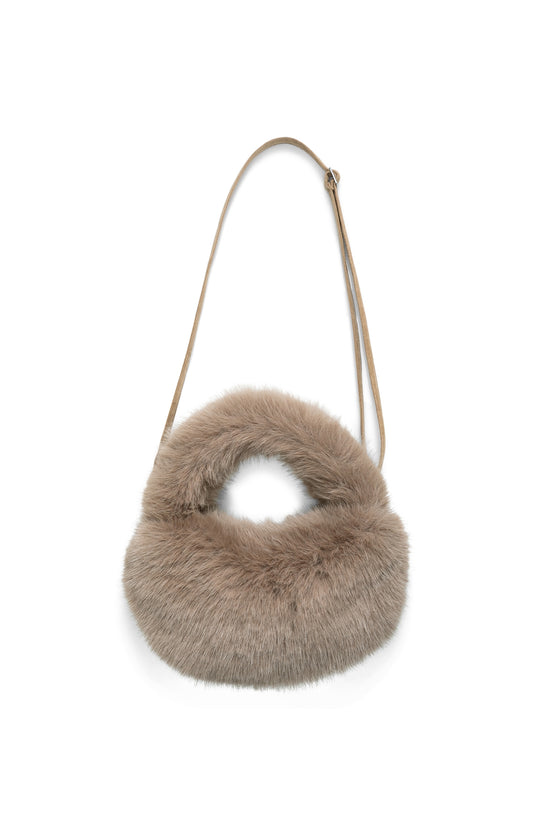 Kleine Handtasche aus Fellimitat – Taupe