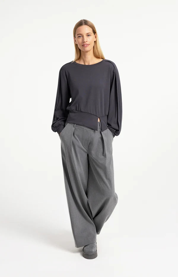 YAYA Hose mit weitem Bein & Knopfversatz – Grau