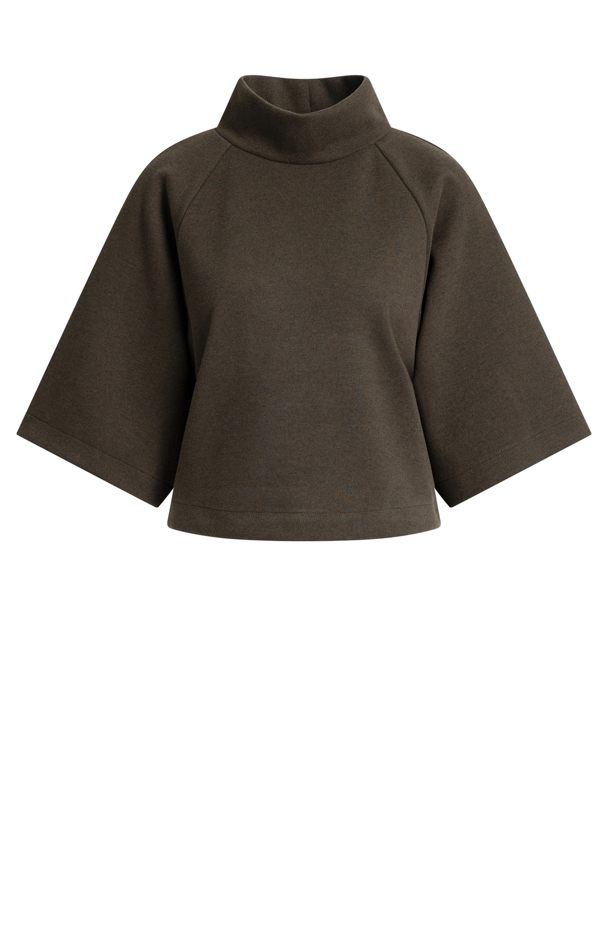 Jersey-Pullover mit weiten Halbärmeln – Dunkelbraun