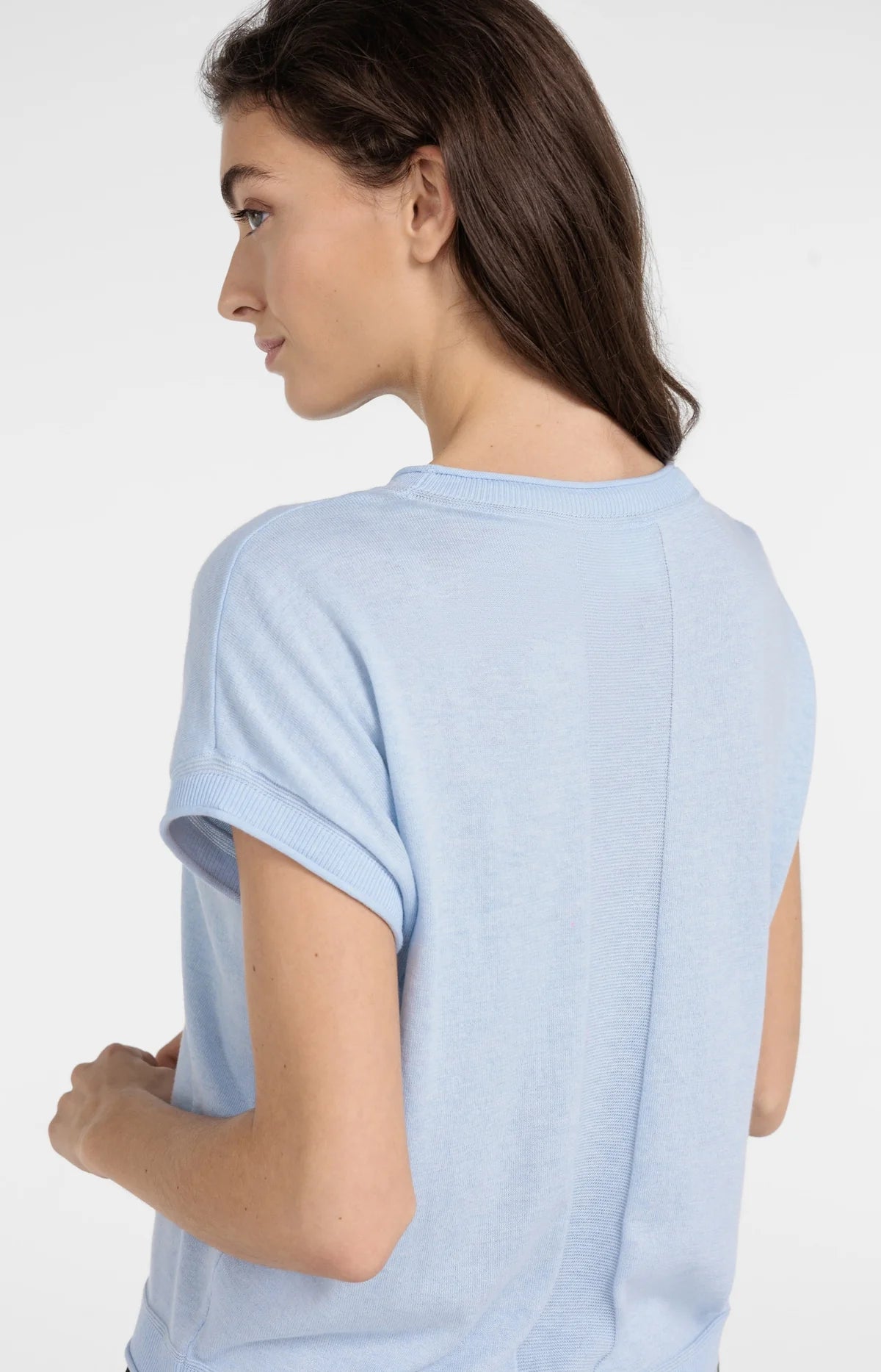 YAYA Strick T-Shirt mit Kontrastbündchen – Babyblau melange