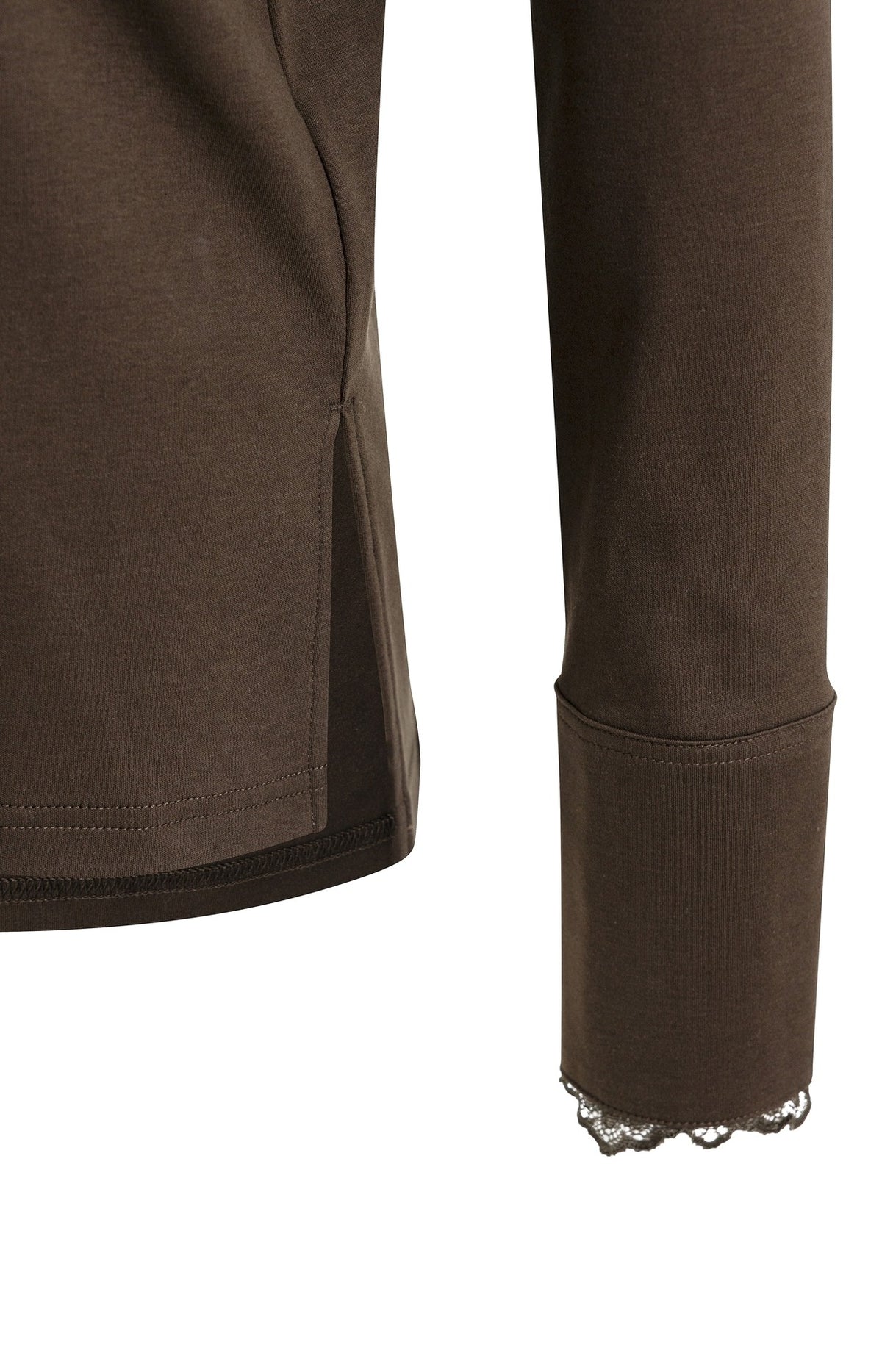 Langarmshirt mit Spitzenbündchen – Dunkelbraun