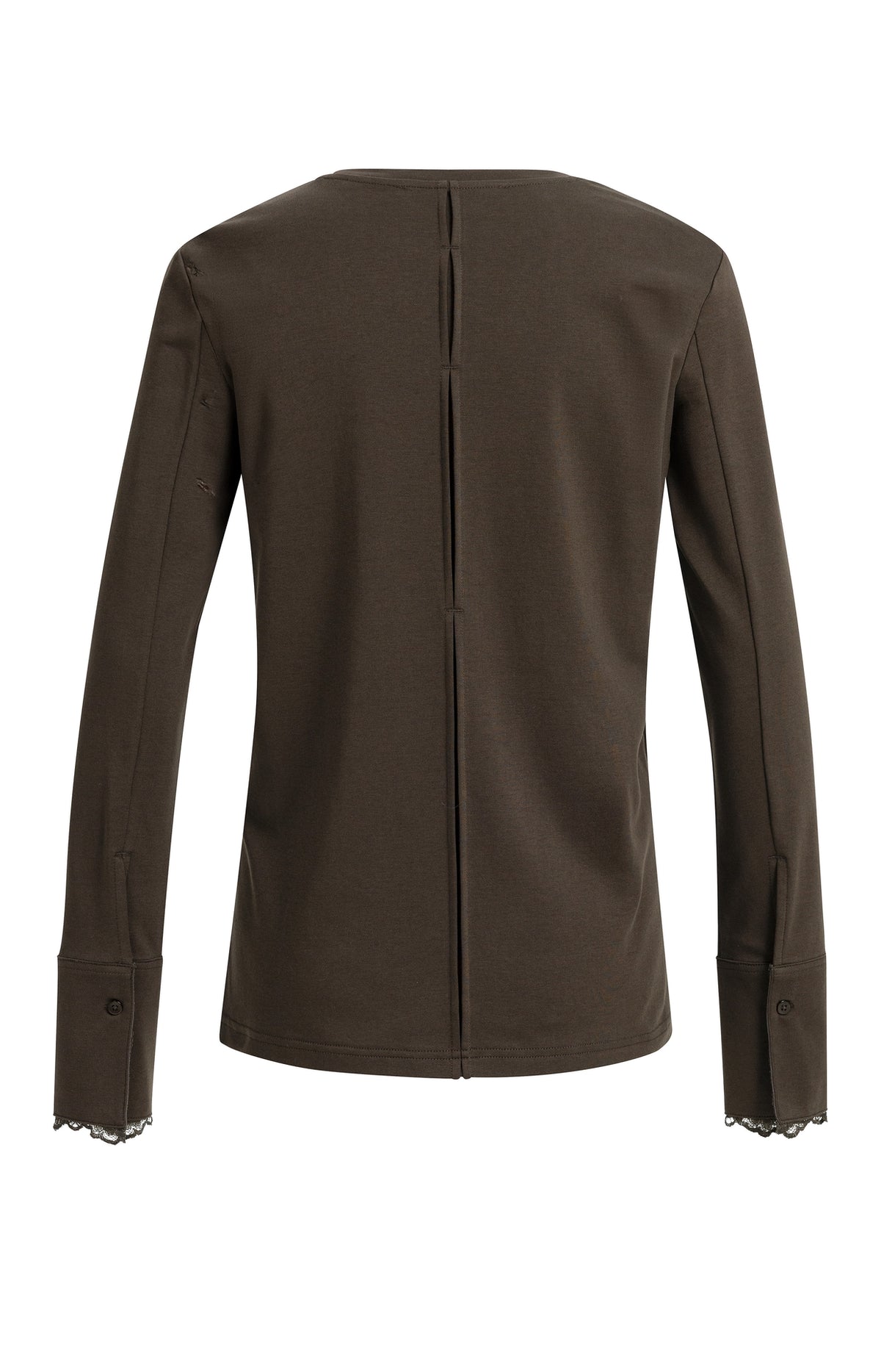 Langarmshirt mit Spitzenbündchen – Dunkelbraun