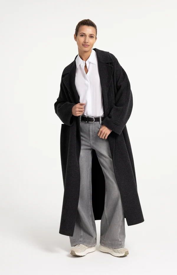 YAYA extralanger Oversize Wollmantel Damen in Dunkelgrau Melange