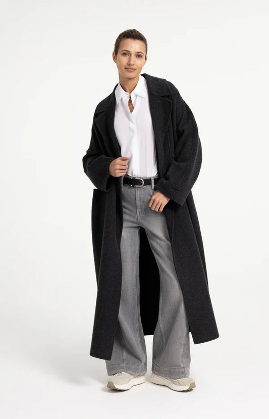 YAYA extralanger Oversize Wollmantel Damen in Dunkelgrau Melange