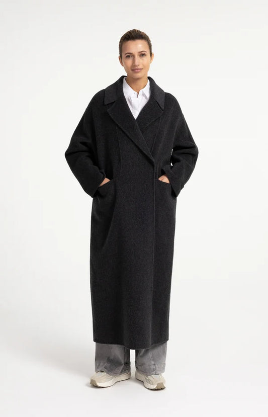 YAYA Extralanger Oversize Wollmantel – Dunkelgrau Melange