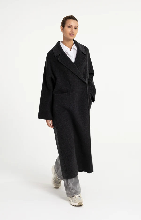 YAYA Extralanger Oversize Wollmantel – Dunkelgrau Melange