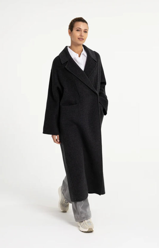 YAYA Extralanger Oversize Wollmantel – Dunkelgrau Melange