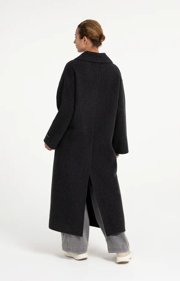 YAYA Extralanger Oversize Wollmantel – Dunkelgrau Melange