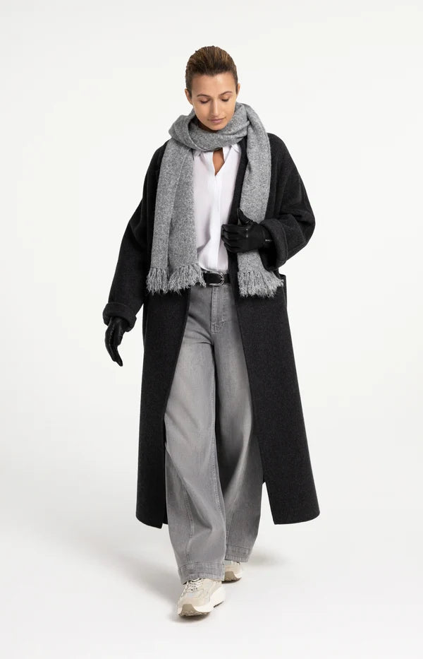 YAYA Extralanger Oversize Wollmantel – Dunkelgrau Melange