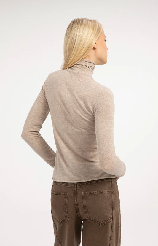 Rollkragenshirt aus Jersey – Beige meliert