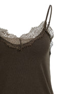 Bild in Galerie laden, Jersey-Top mit V-Ausschnitt und Spitze – Braun
