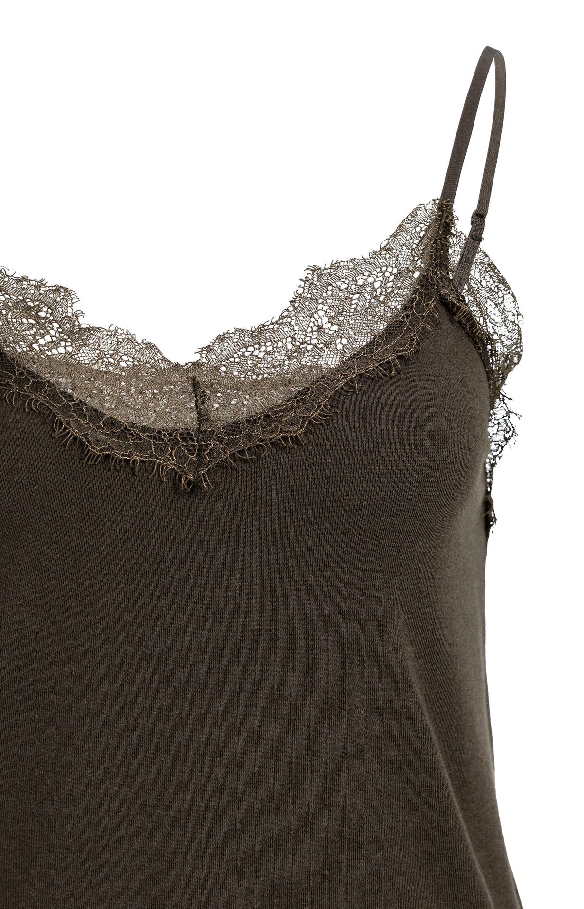 Jersey-Top mit V-Ausschnitt und Spitze – Braun