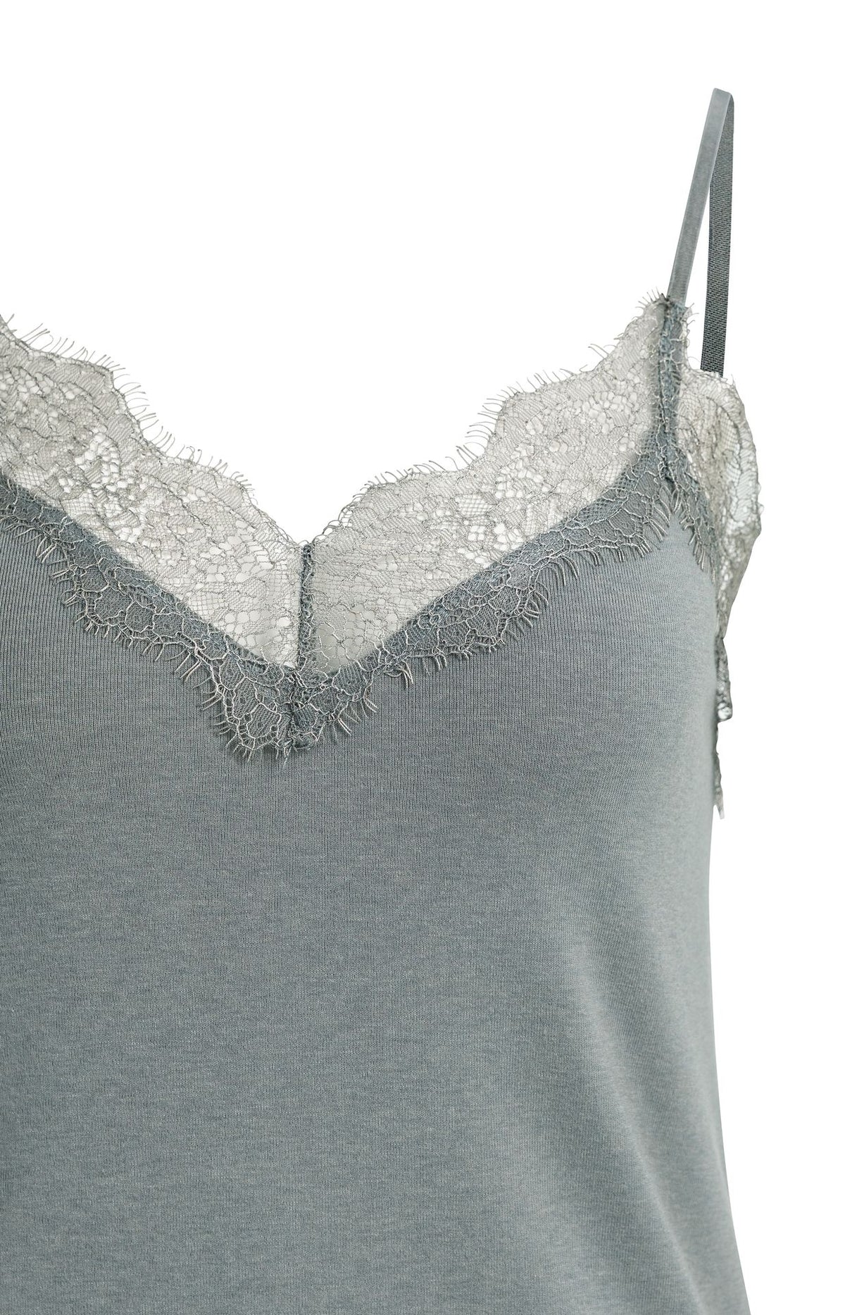 Jersey-Top mit V-Ausschnitt und Spitze – Grau