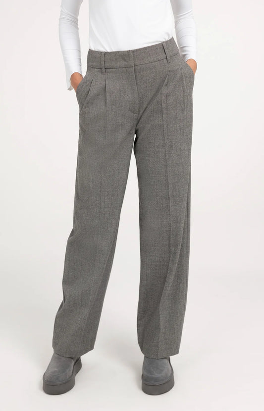 Stoffhose mit weitem Bein und hohem Bund – Grau