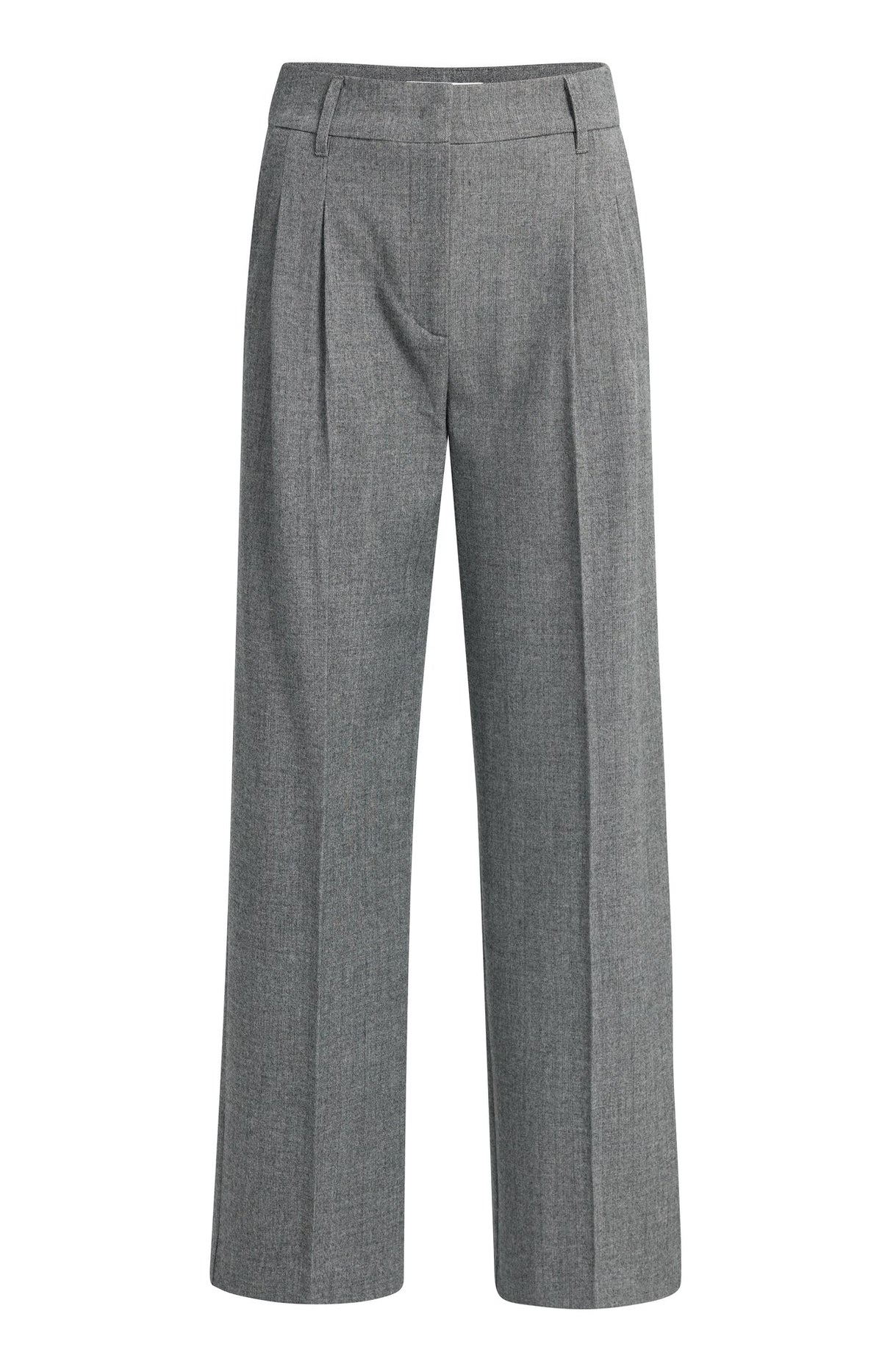 Stoffhose mit weitem Bein und hohem Bund – Grau