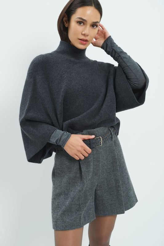 Strickpullover mit hohem Kragen – Anthrazit