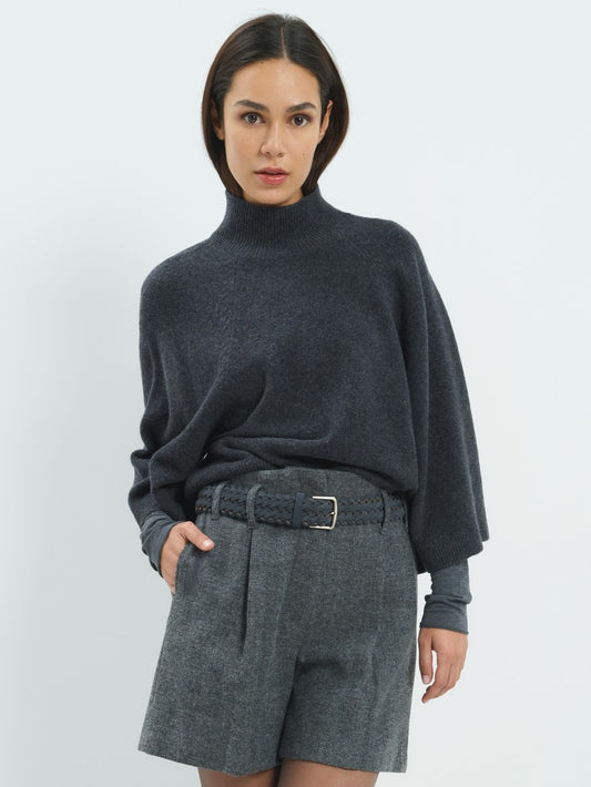 Strickpullover mit hohem Kragen – Anthrazit